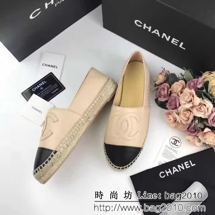 CHANEL香奈兒 彩色羊皮系列 漁夫工藝 米色綿羊皮 女休閒鞋 QZS2326